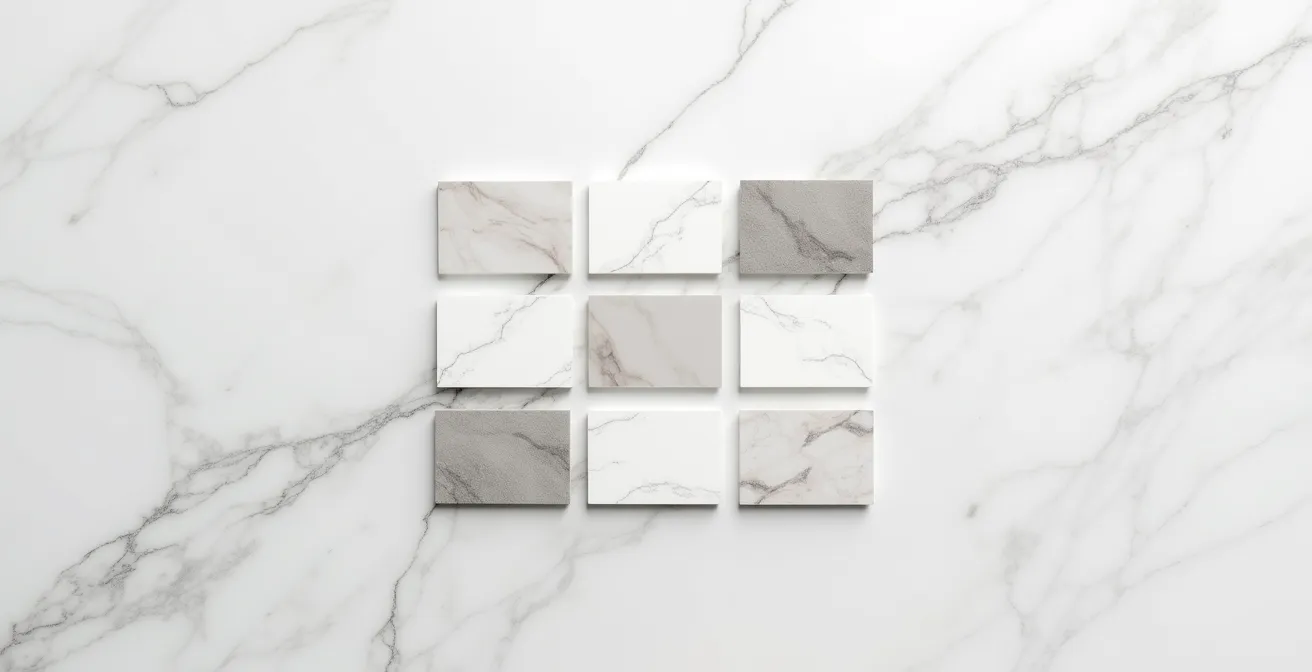 Arrangement géométrique d'échantillons de finitions sur surface minimaliste